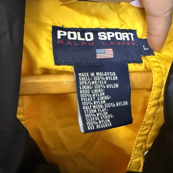 Vintage Polo Sport Ralph Lauren Yellow Button Zip up Jacket Windbreaker‎ Men's L - Picture 7 of 11